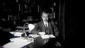 Still image of Albert Einstein in his Berlin office in 1919